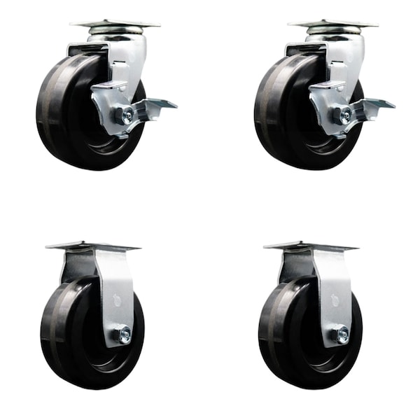 5 Inch Phenolic Caster Set with Ball Bearings 2 Brakes 2 Rigid SCC